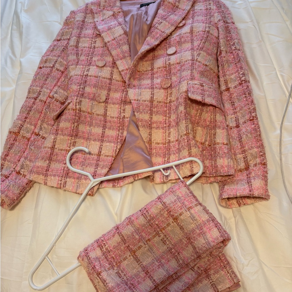 Bardot Pink Plaid Blazer & Skirt